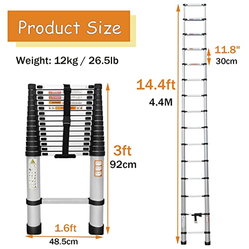 20.3ft Aluminum Extension Folding Ladder with Anti-Slip Rubber Feet T8224