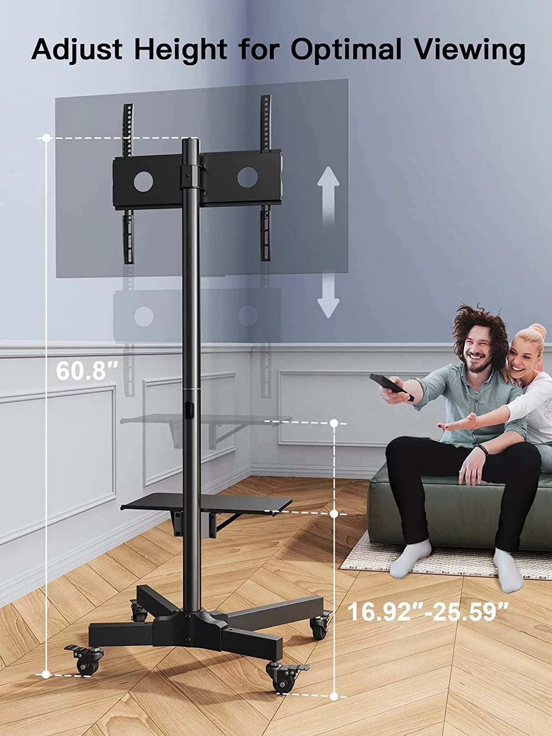 Black Height Adjustable Mobile TV Stand with Wheels W19421
