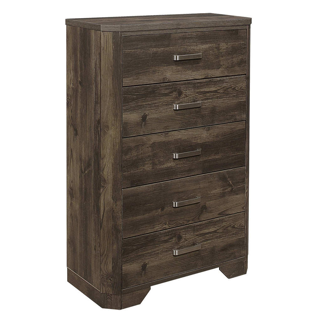 5 Drawer Wooden Chest, Brown O269