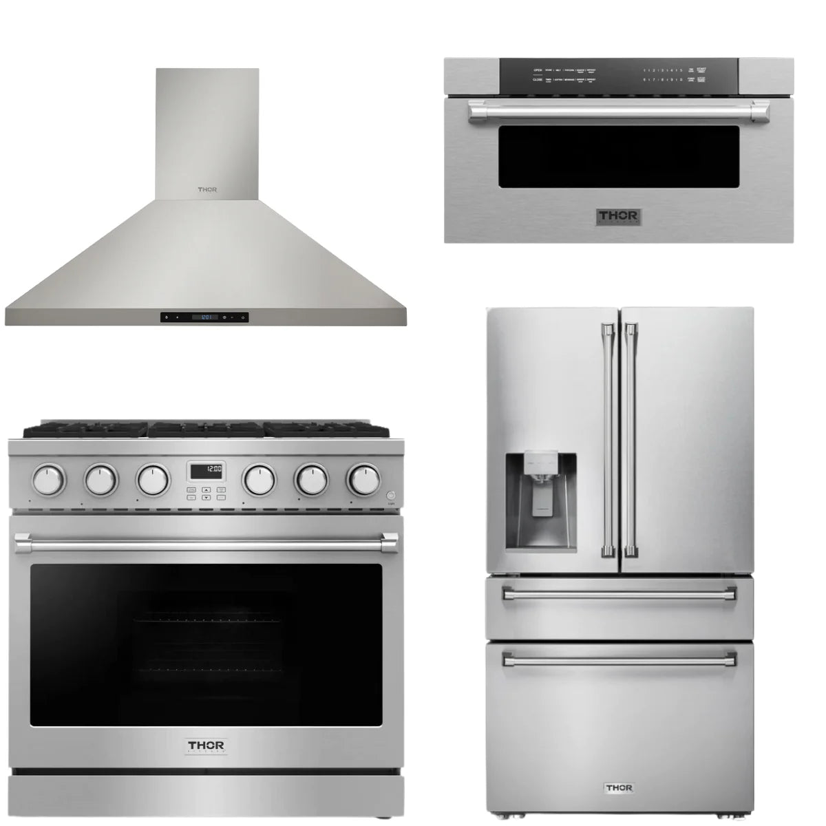 36 Gas Range, Range Hood, Refrigerator and Microwave B55096