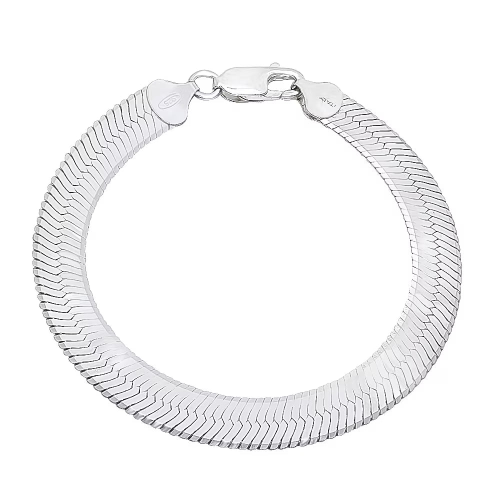 8.7mm Solid .925 Sterling Silver Flat Herringbone Chain Bracelet Z224