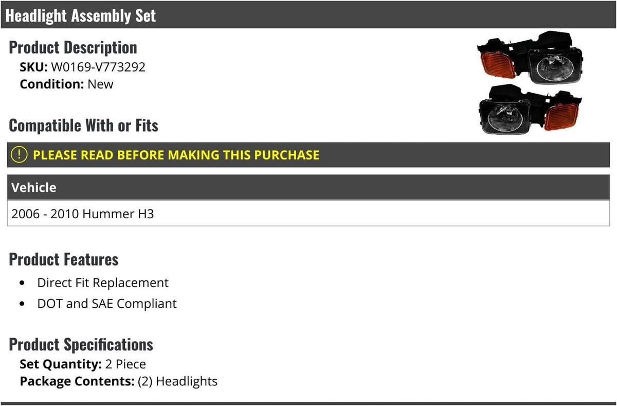 Headlight Assembly Set of 2 L70137