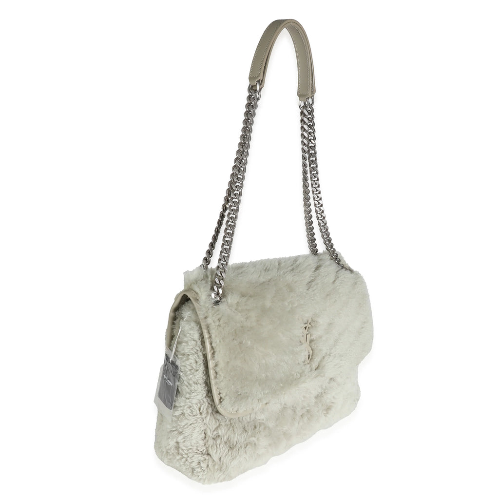 Grey Calfskin Shearling Medium Satchel F76791