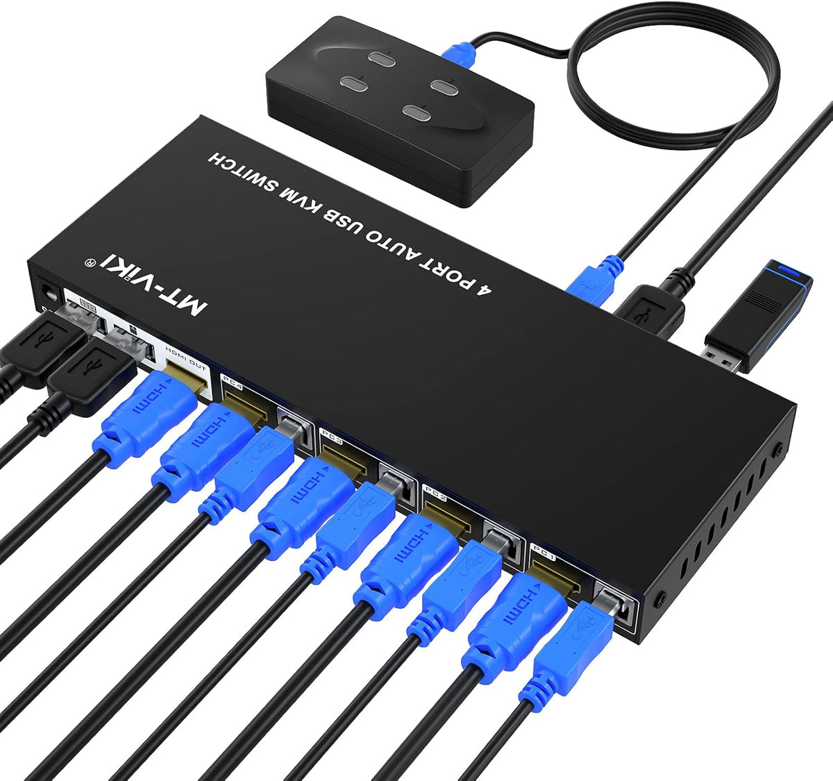 4 Port KVM Switch HDMI with 4 USB Cables and 4 HDMI Cables 4K 30Hz J2813