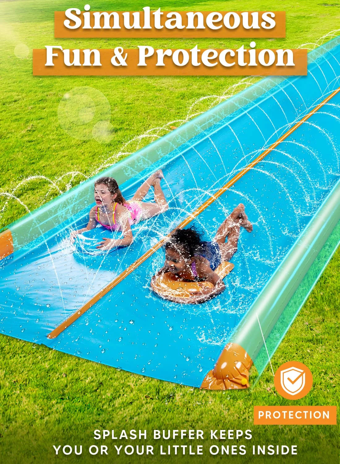 25ft x 7ft Double Water Slide with Sprinkler and 2 Inflatable Boards E800612