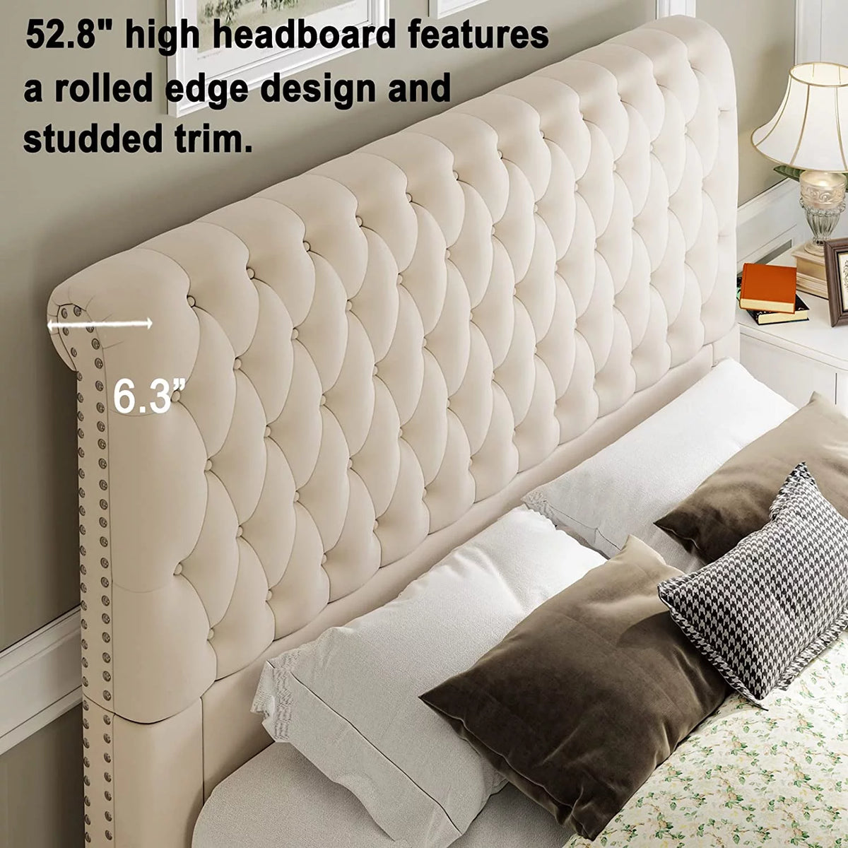 Queen Size Velvet Upholstered Sleigh Bed V203519