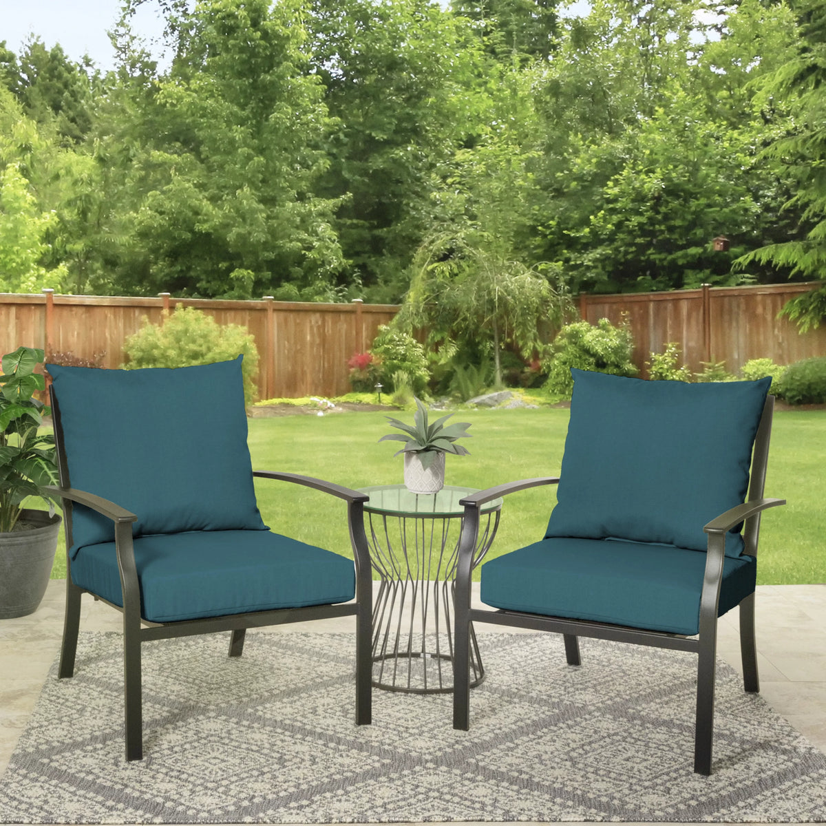 Turquoise Blue Rectangle Outdoor 2-Piece Deep Seat Cushion N749870