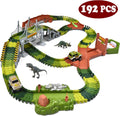 192 Pieces Flexible Train Track Race Car Vehicle Playset with 2 Battery Powered Race Cars and 2 Dinosaur Figures M997770