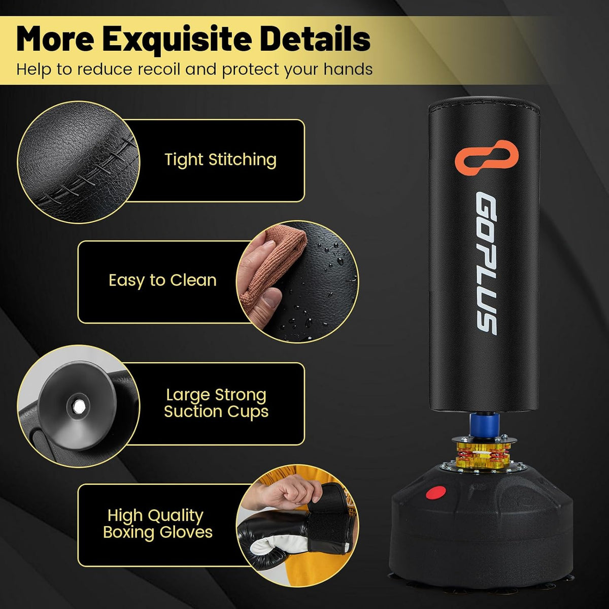 220LBS Freestanding Punching Bag with Gloves and Stand N644