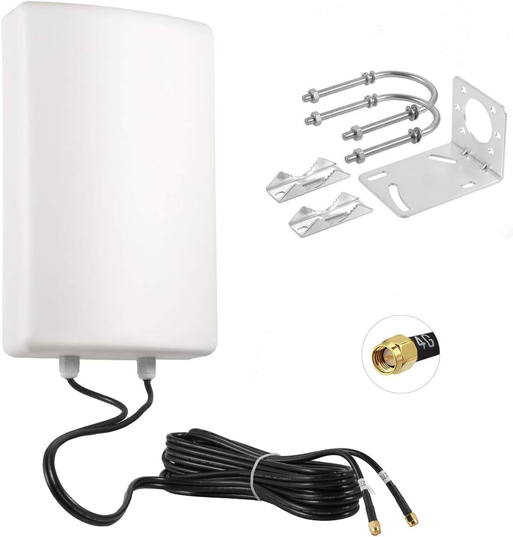 11dBi High Gain 3G 4G/LTE Waterproof Fixed-Mount Panel Dual Polarized MIMO Antenna with Dual 5 Meter Cable SMA/TS9 Connector Q8507