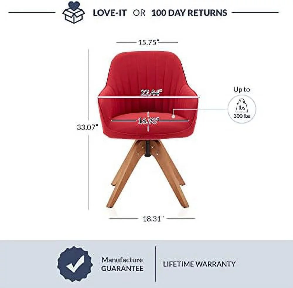 Navy Blue Linen Upholstered Swivel Accent Chair with Dark Oak Wood Legs Y940