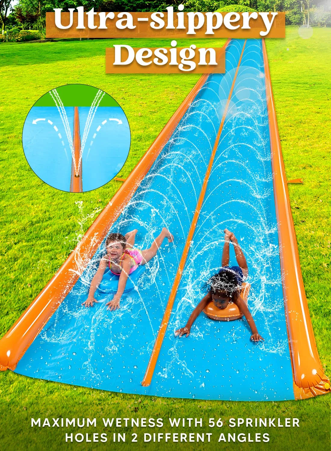 25ft x 7ft Double Water Slide with Sprinkler and 2 Inflatable Boards E800612