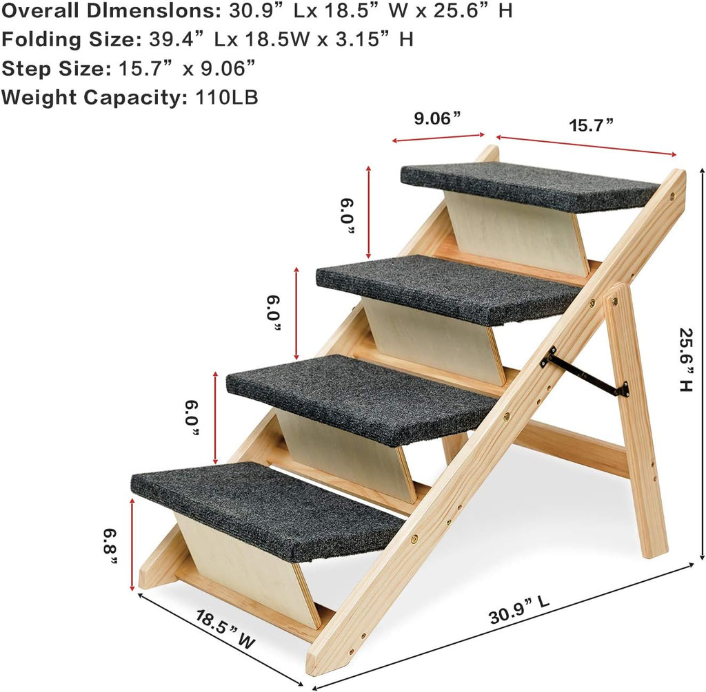 Foldable 4 Levels Wooden Pet Stairs and Ramp T869