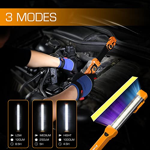 1000LM Rechargeable LED Work Light with Dual Magnetic Bases & Hanging Hooks, 4 Lighting Modes, Pack of 2 J33203