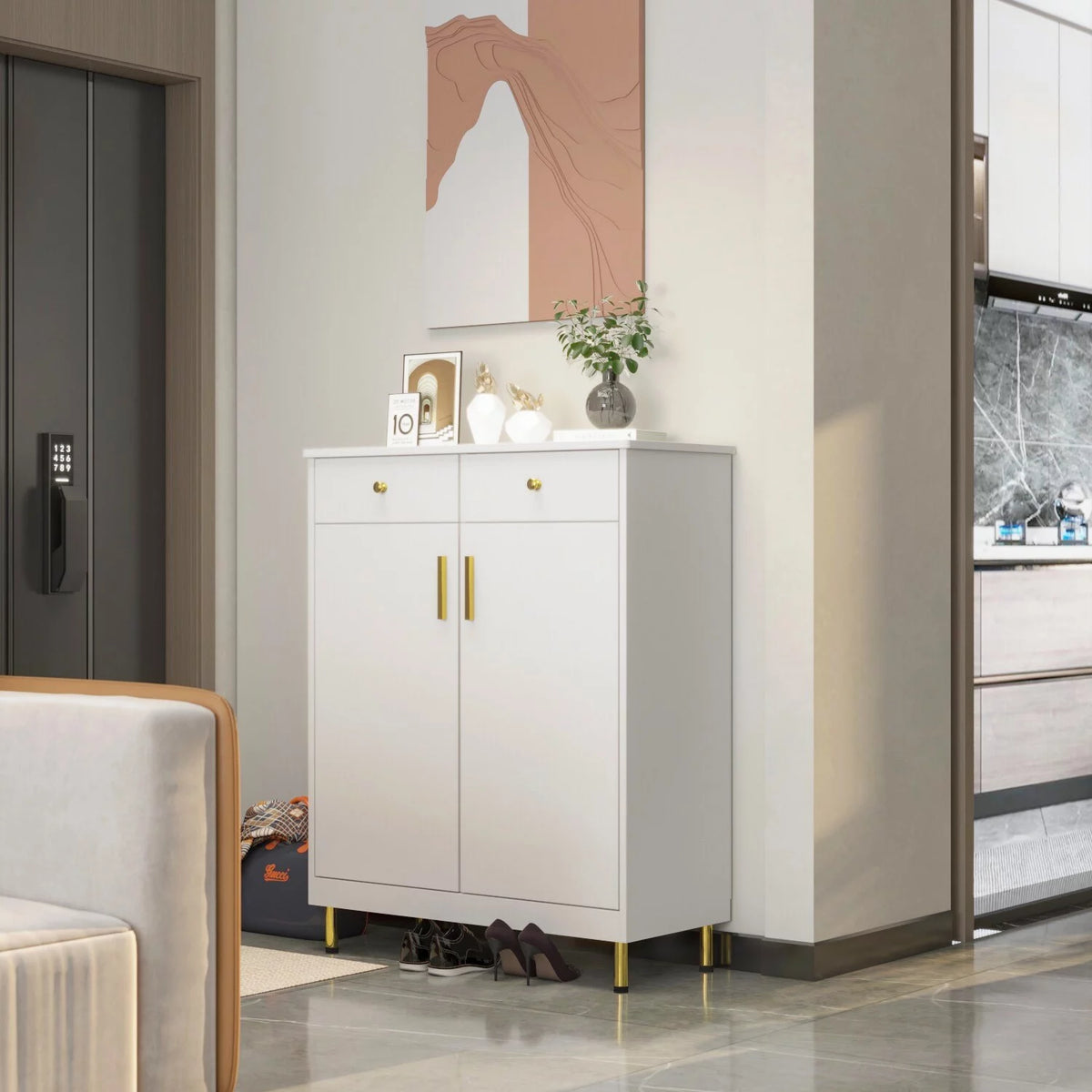 White Gold Shoe Cabinet W3939