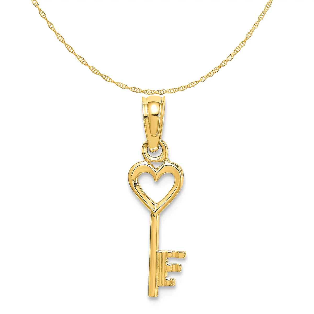 14K Yellow Gold 3D Key With Heart Pendant Charm With 10K Yellow Gold Rope Chain Necklace 20'' S872