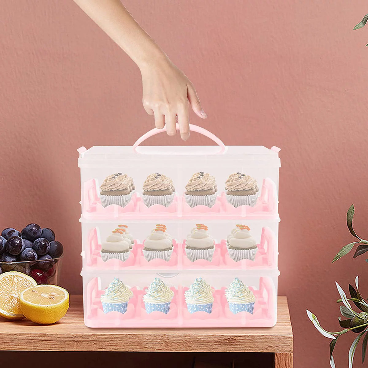 36 Grid 3 Tier Cupcake Carrier Holder Rack Pink D91438