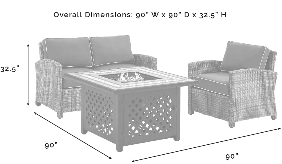 3-Piece Wicker Outdoor Loveseat Patio Furniture Set with Gas Fire Pit Table I642514
