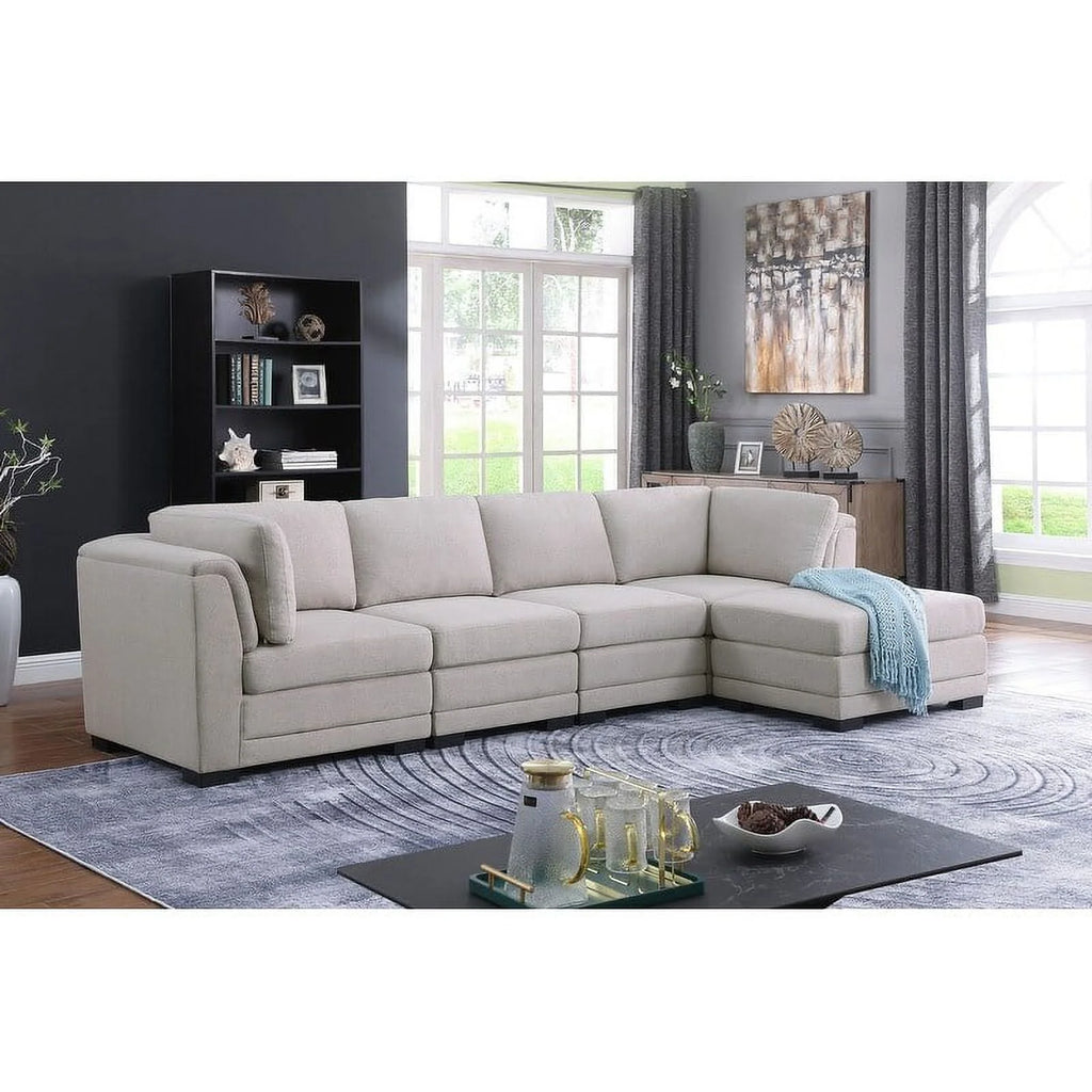 Light Gray Linen Reversible Sectional Sofa with Ottoman A7602
