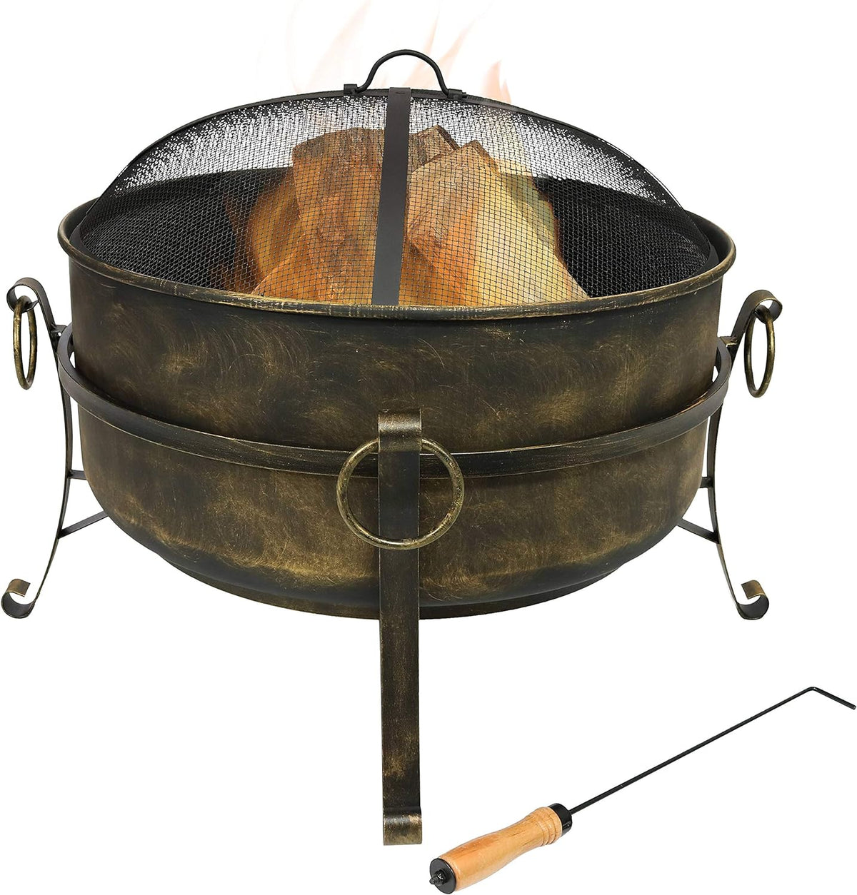24 Inch Wood Burning Fire Pit with Spark Screen and Metal Grate A970
