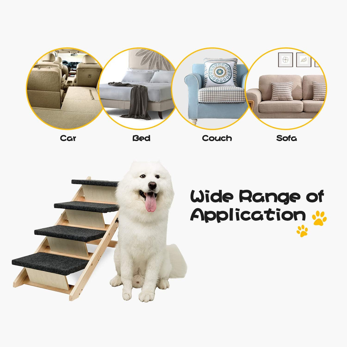 Foldable 4 Levels Wooden Pet Stairs and Ramp T869