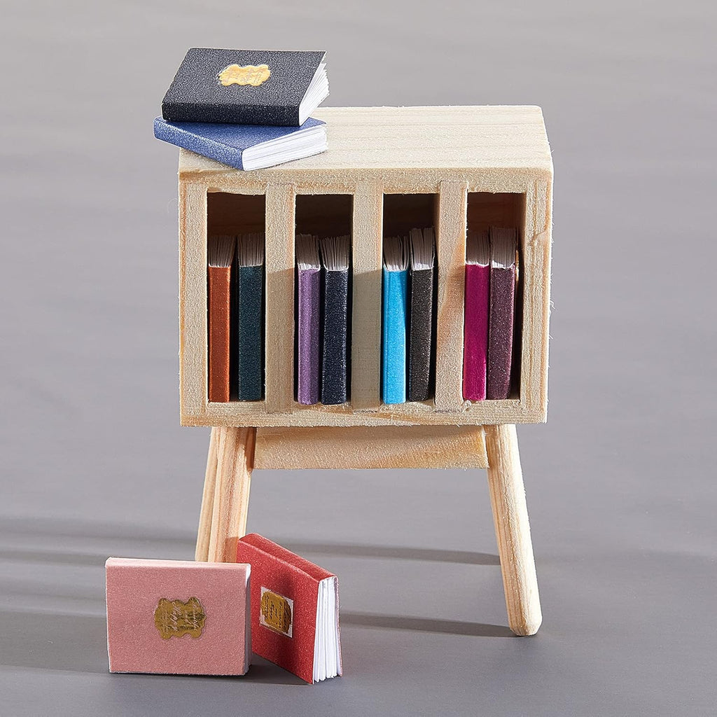 13 Pieces 1:12 Scale Miniature Dollhouse Books with Wooden Rack Bookshelf H5937