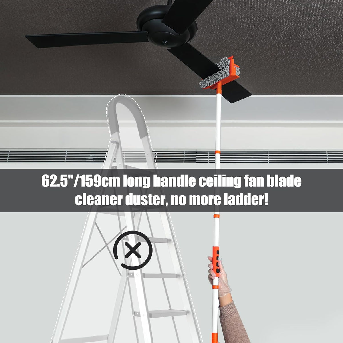62.5‘’ Extendable Long Handle Ceiling Fan Cleaning Tool with Reusable Chenille & Microfiber Mop Head Y395492