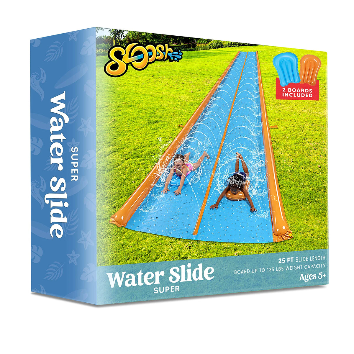 25ft x 7ft Double Water Slide with Sprinkler and 2 Inflatable Boards E800612