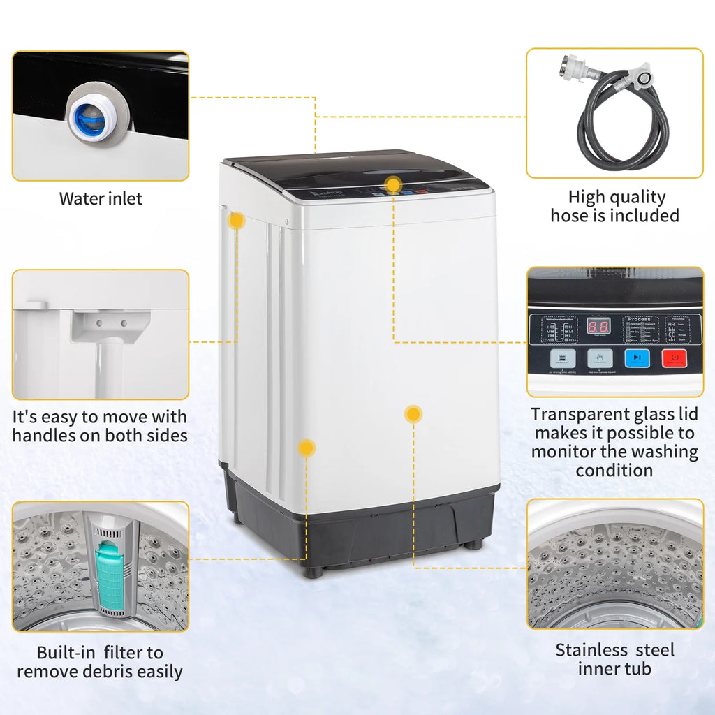 Full-Automatic Top Load Portable Compact Washing Machine 17.6 Lbs Capacity P822844