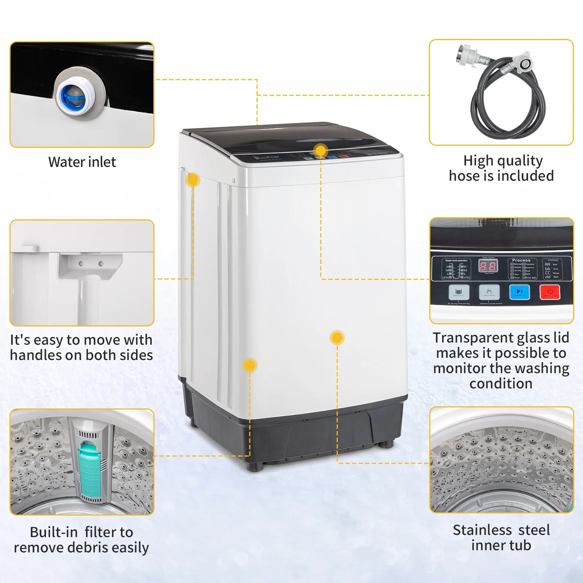 Full-Automatic Top Load Portable Compact Washing Machine 17.6 Lbs Capacity P822844