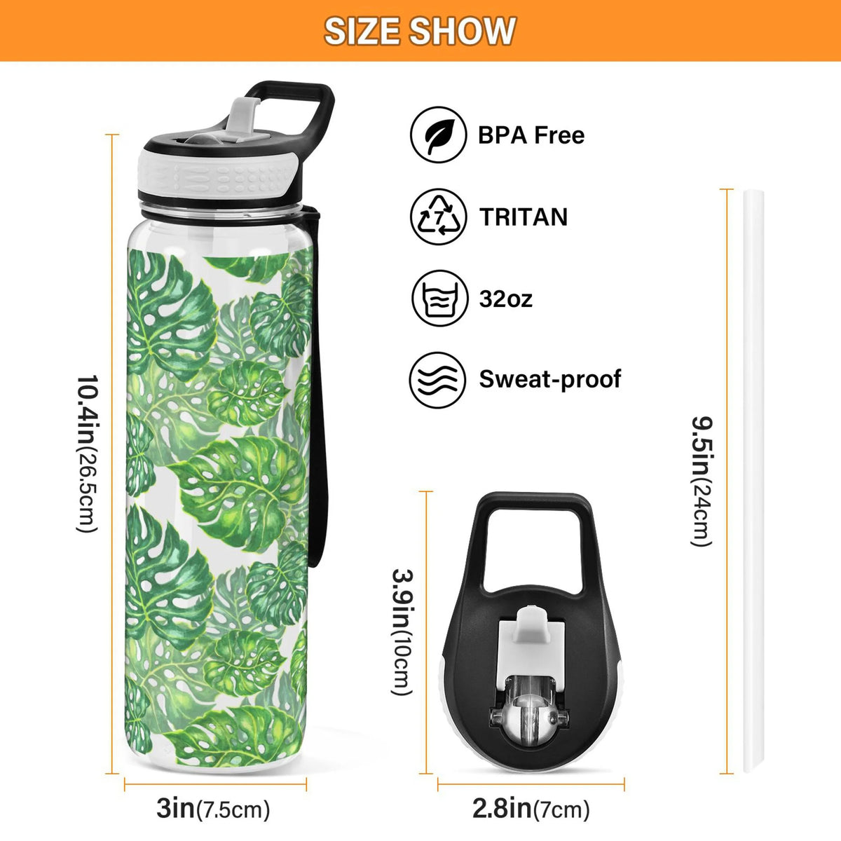 32oz Tritan Water Bottle with Straw Leakproof BPA Free Clear I2824