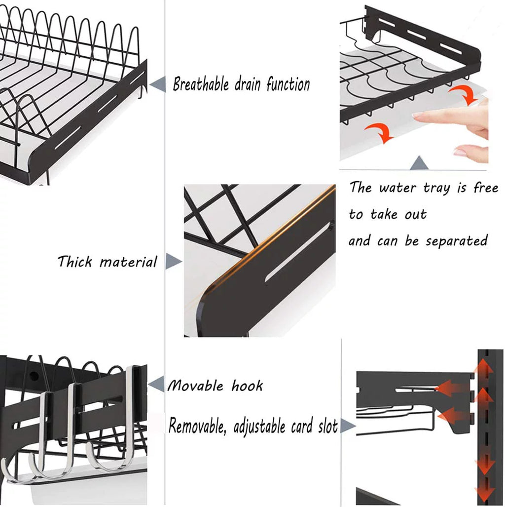 Black Stainless Steel Dish Drying Rack with Drainboard V5236