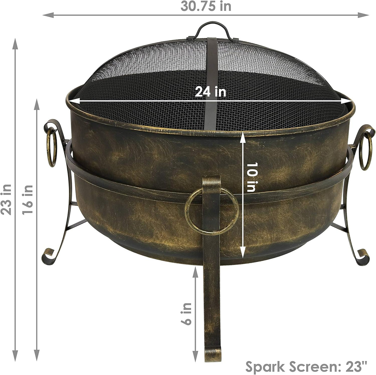 24 Inch Wood Burning Fire Pit with Spark Screen and Metal Grate A970