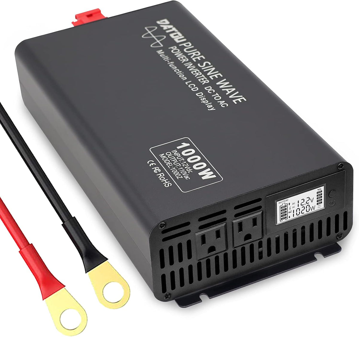 1000W 2000W DC 12V to 110V 120V AC 60Hz Power Inverter with 2 AC Outlets LCD Display U737
