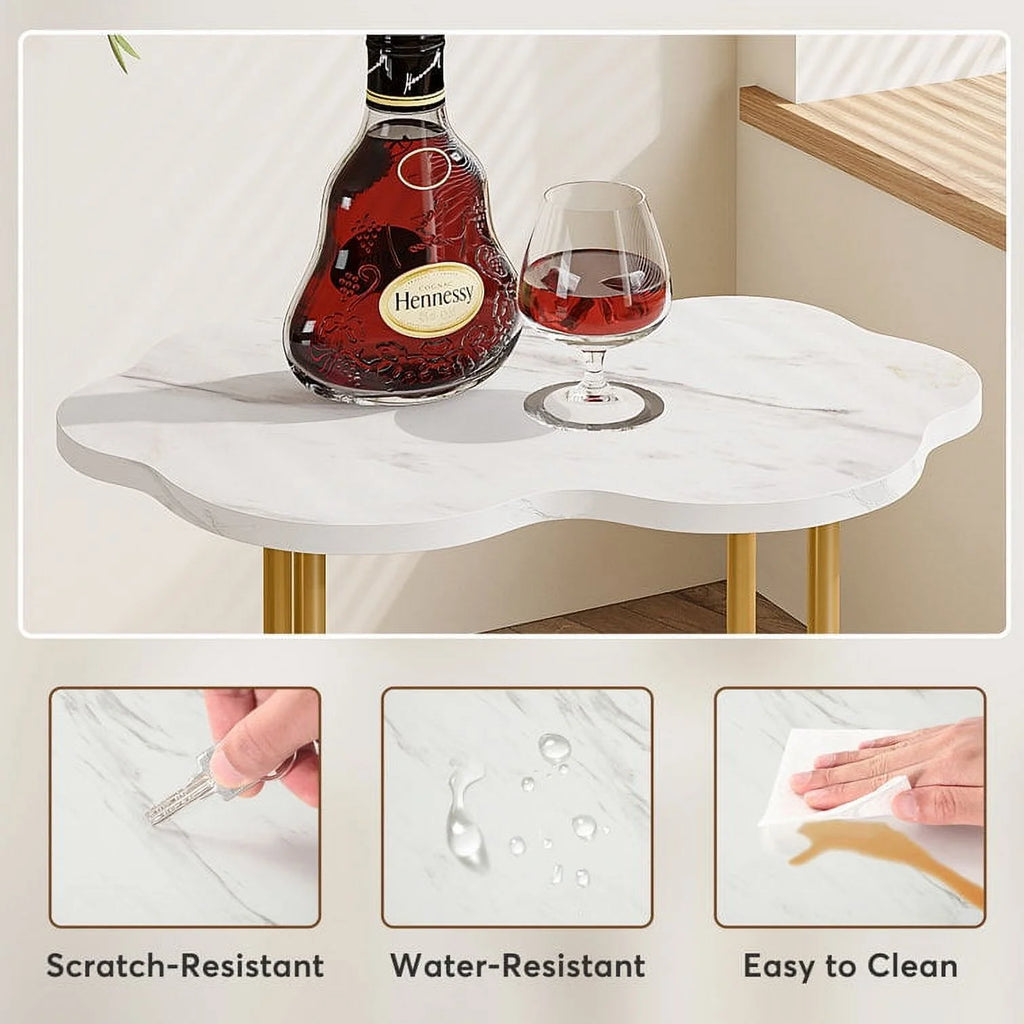 White Gold Faux Marble 2-Tier Side Table M9848