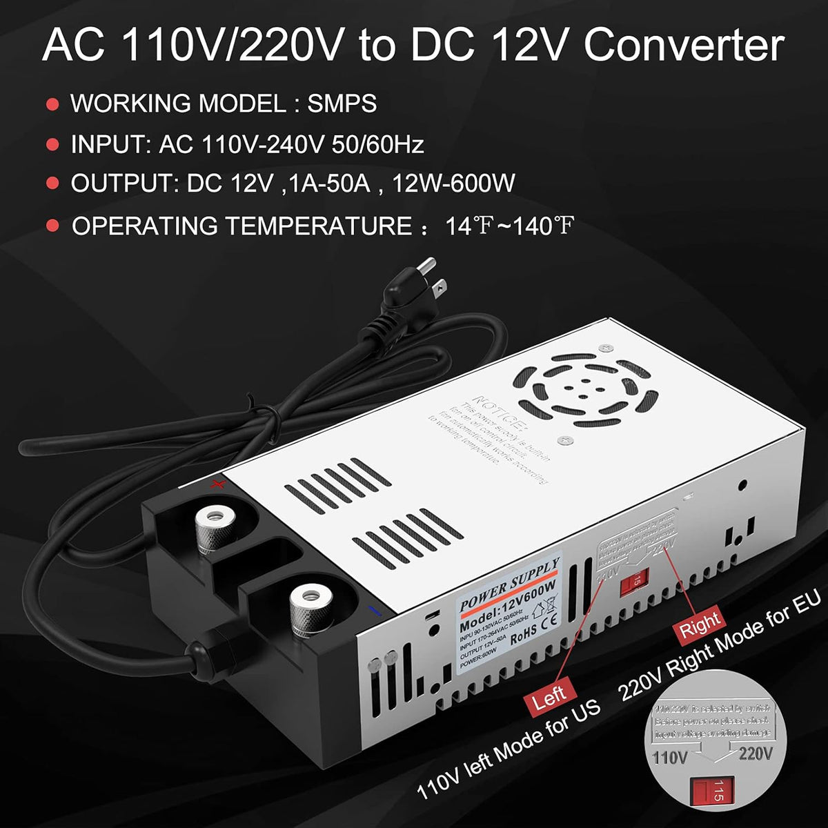 12V 600W 50A DC Switch Transformer Power Supply X20772