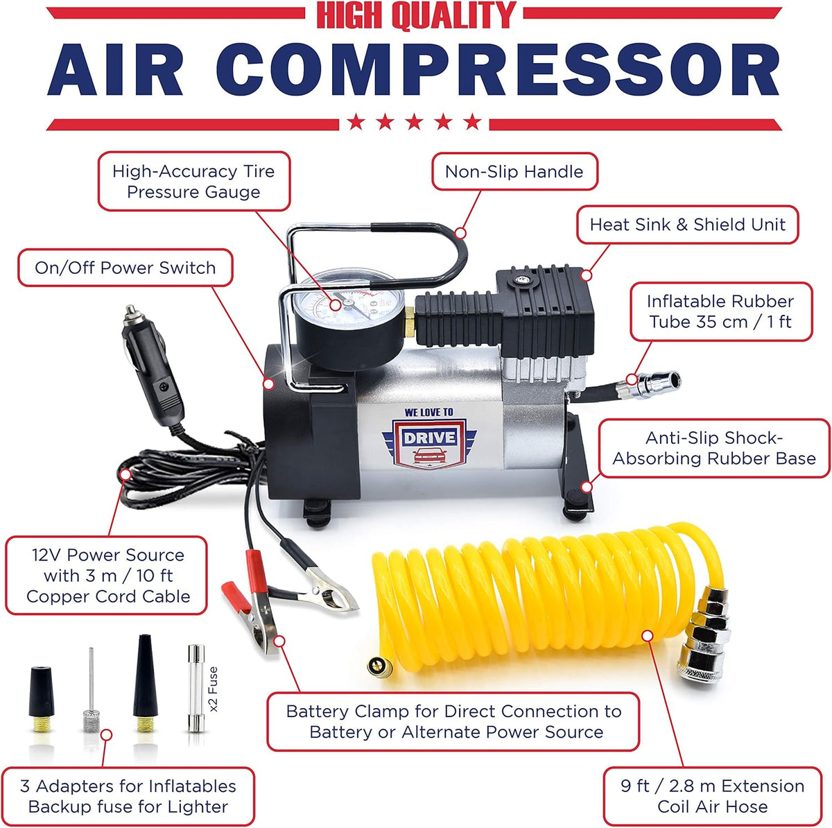 12V DC 150 PSI Portable Air Compressor Tire Inflator with Gauge O10621