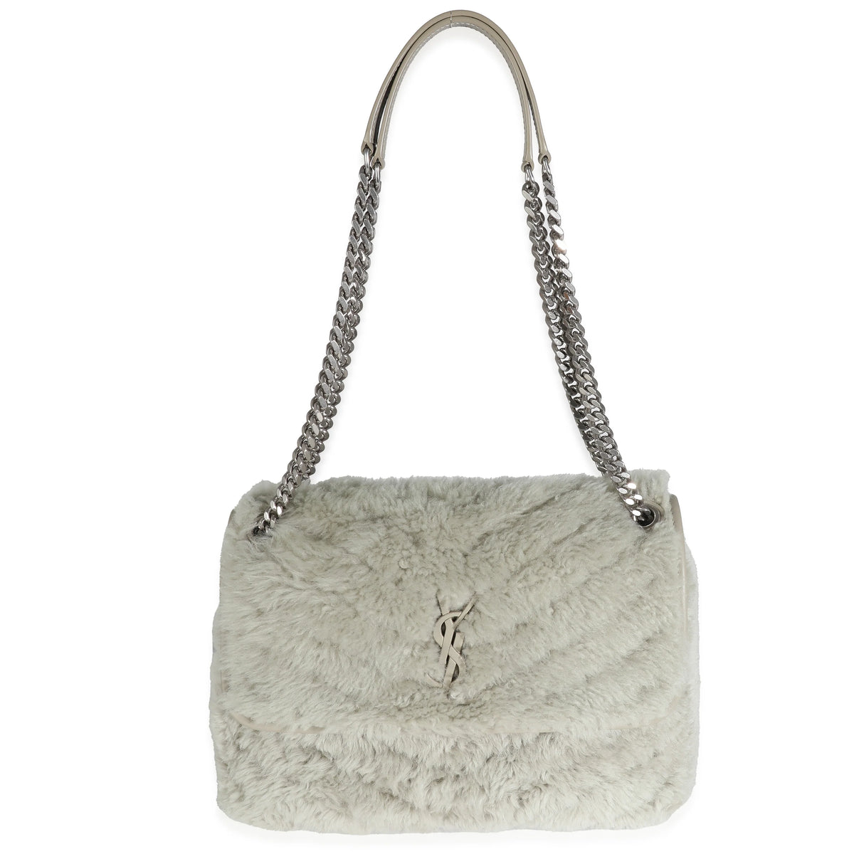 Grey Calfskin Shearling Medium Satchel F76791
