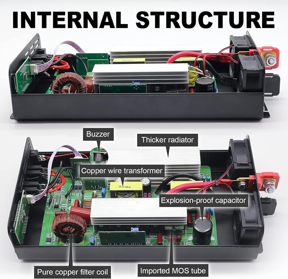 1000W 2000W DC 12V to 110V 120V AC 60Hz Power Inverter with 2 AC Outlets LCD Display U737