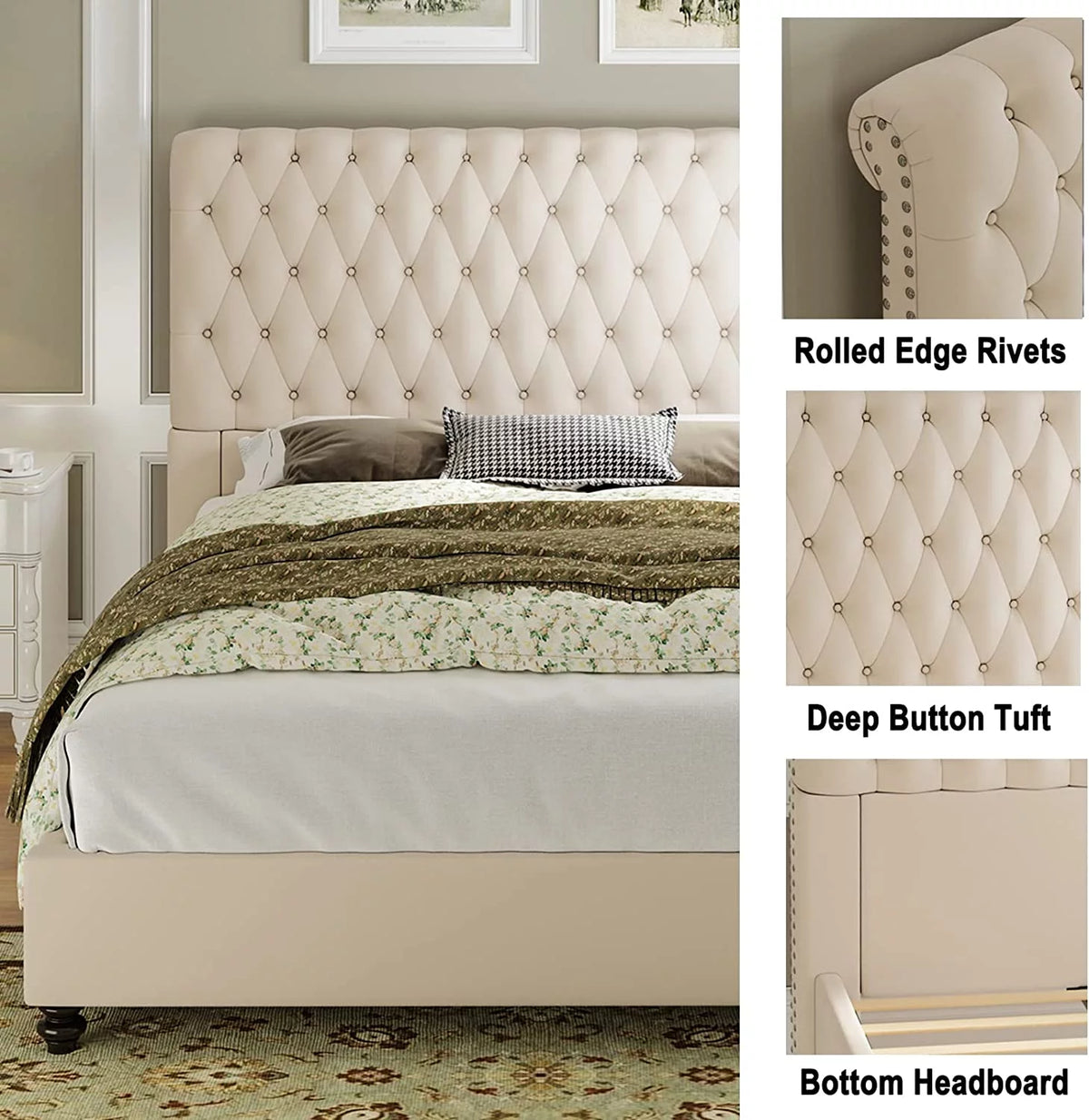 Queen Size Velvet Upholstered Sleigh Bed V203519