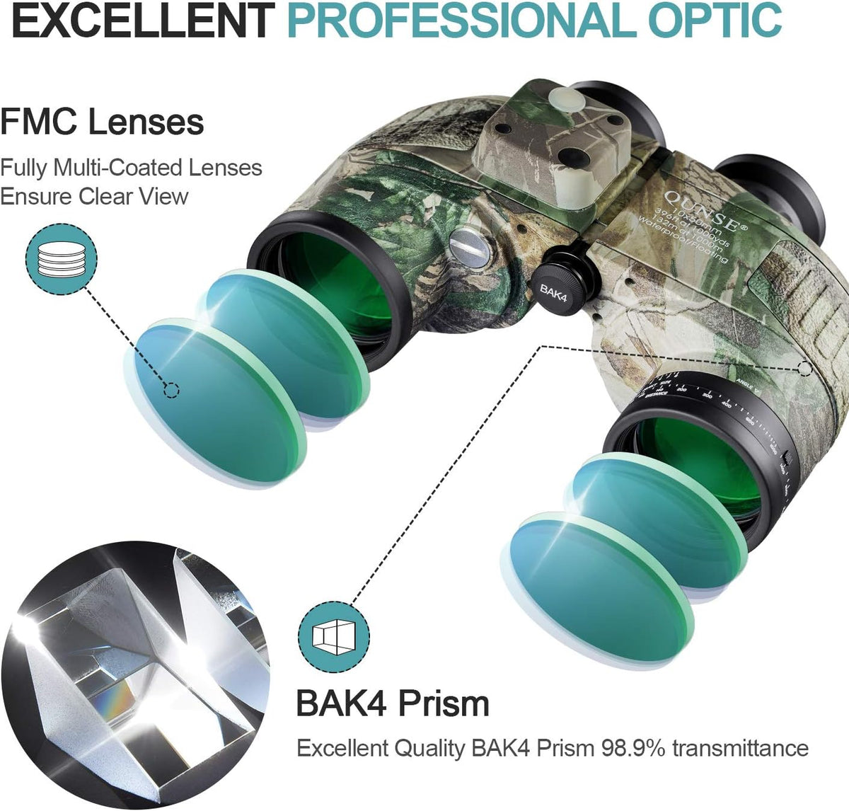 10x50 Camouflage Binoculars with Compass and Rangefinder R6154
