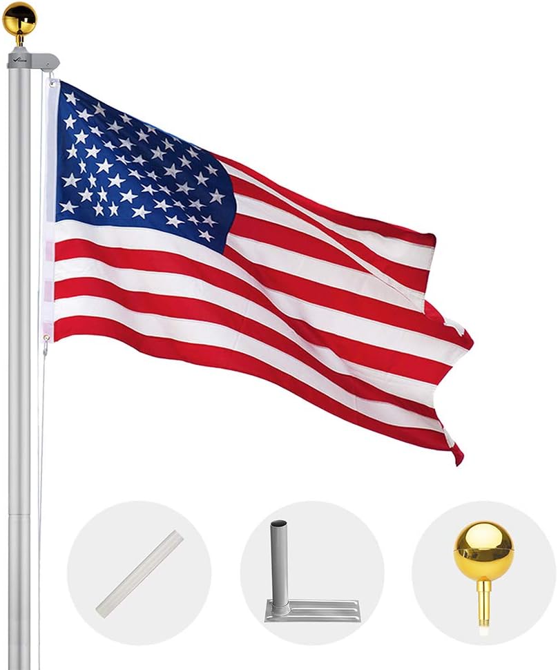 25FT Aluminum Flagpole Kit with Tire Mount Base U555