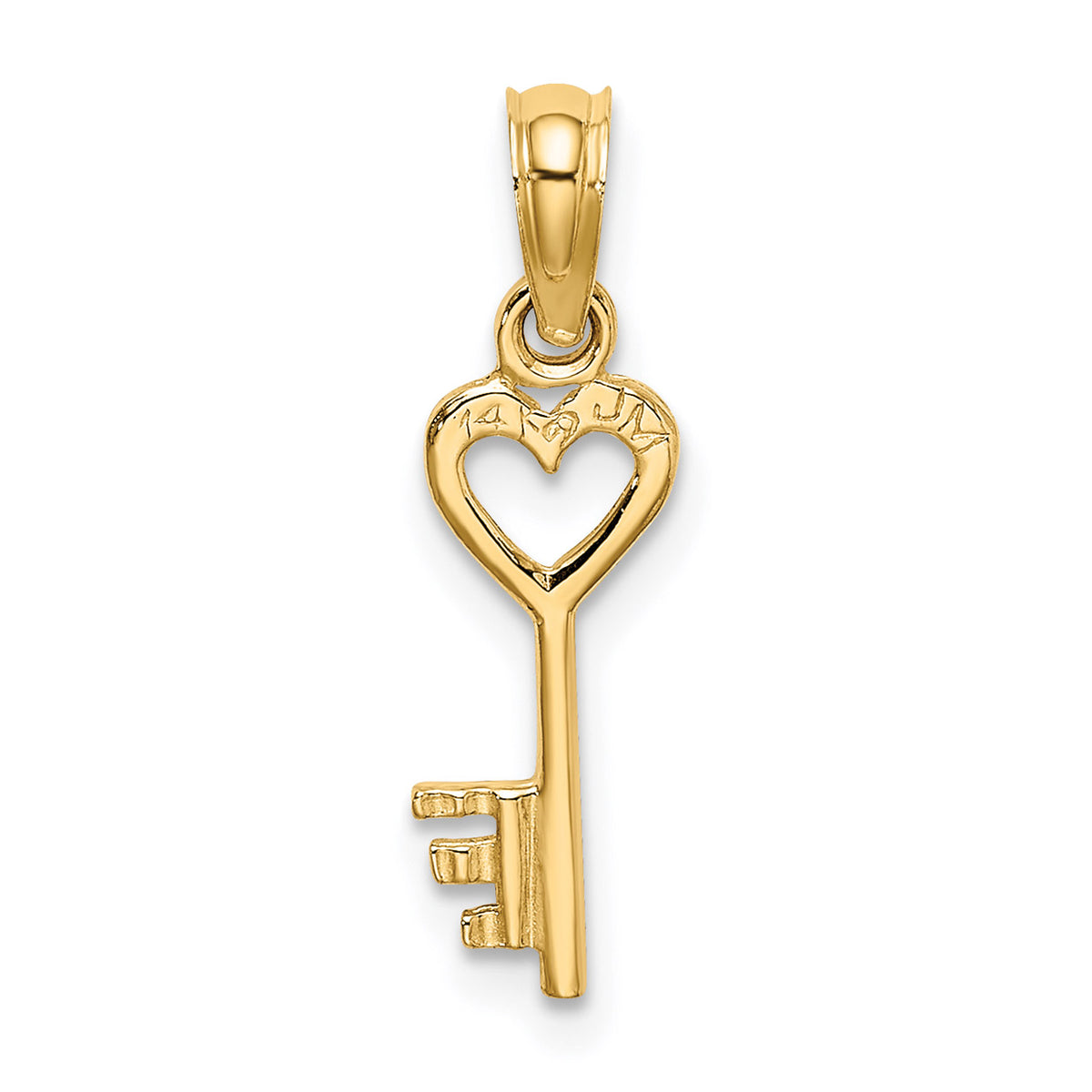 14K Yellow Gold 3D Key With Heart Pendant Charm With 10K Yellow Gold Rope Chain Necklace 20'' S872