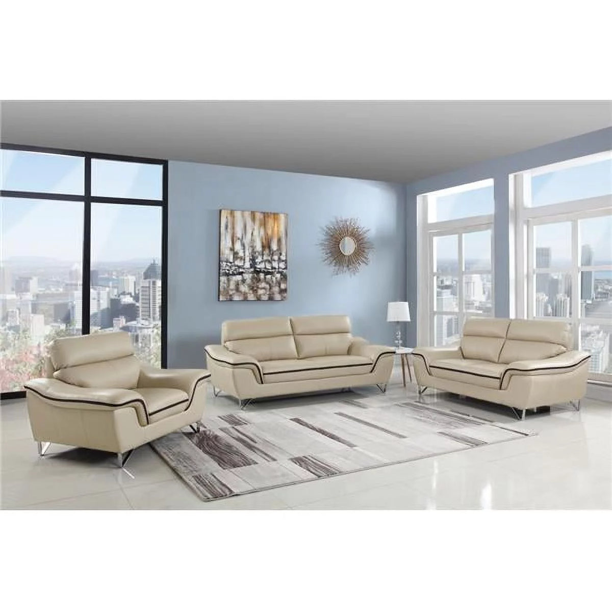 Beige Leather Sofa Set R739