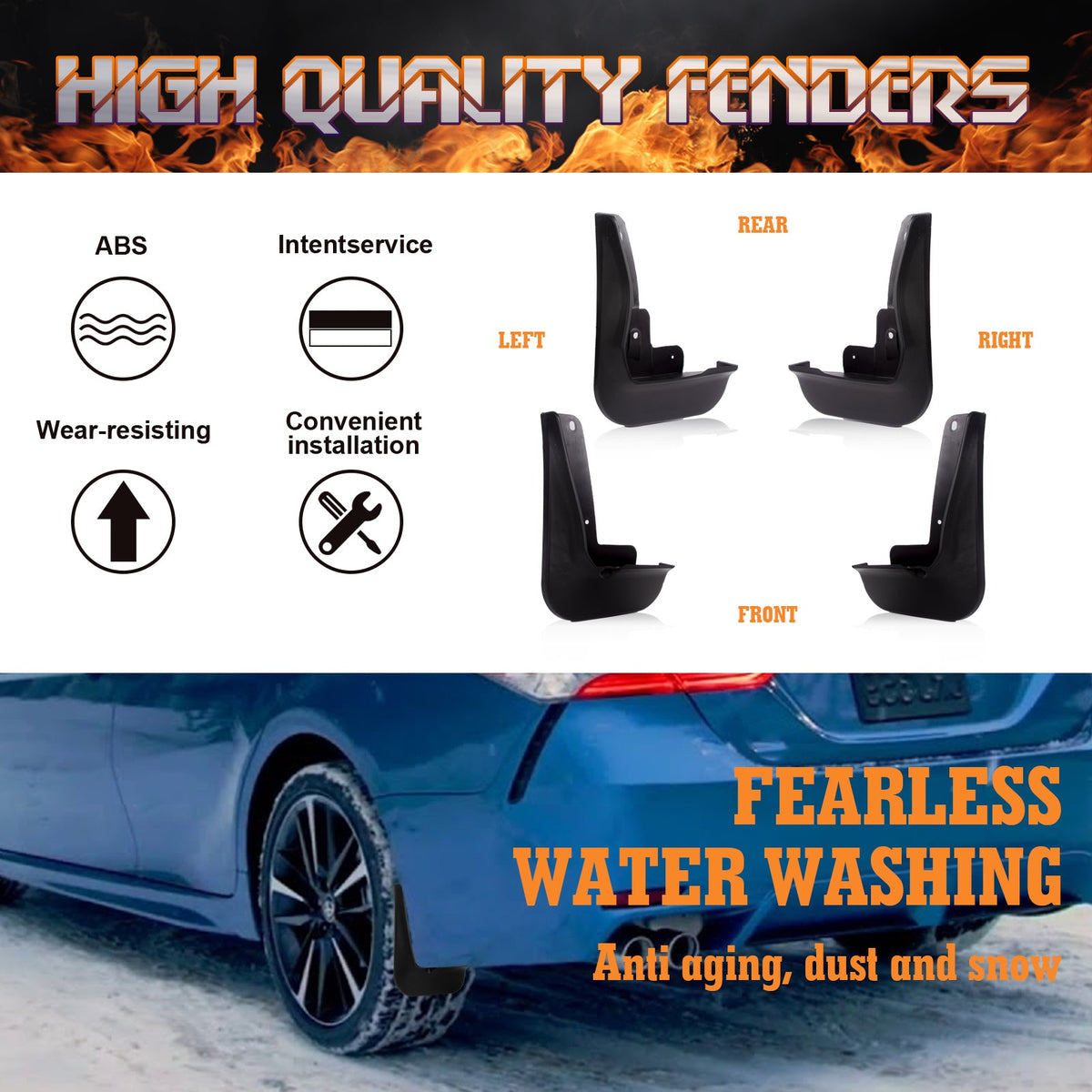 4PCS Front & Rear Mud Flap Splash Guards Fender Flare Mudguard Dirt Slush Trap Protector w/Hardware Accessories Full Set Q6353
