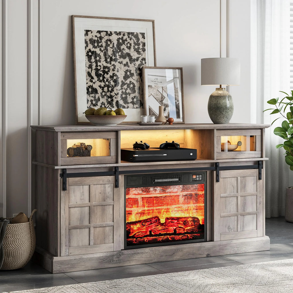 Gray Fireplace TV Stand with 23" Electric Fireplace T59262