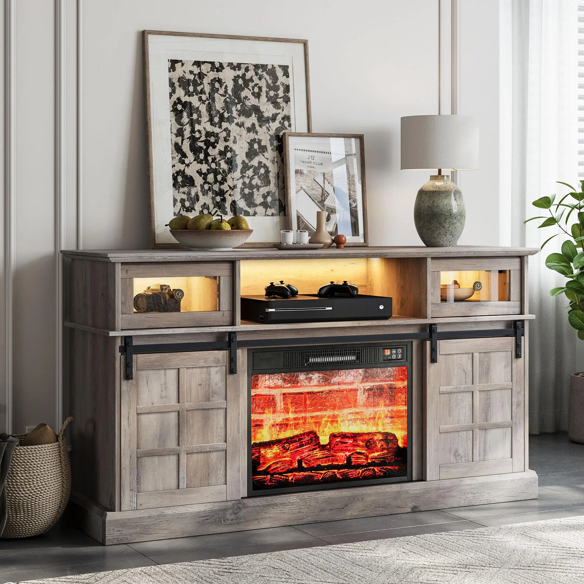 Gray Fireplace TV Stand with 23" Electric Fireplace T59262
