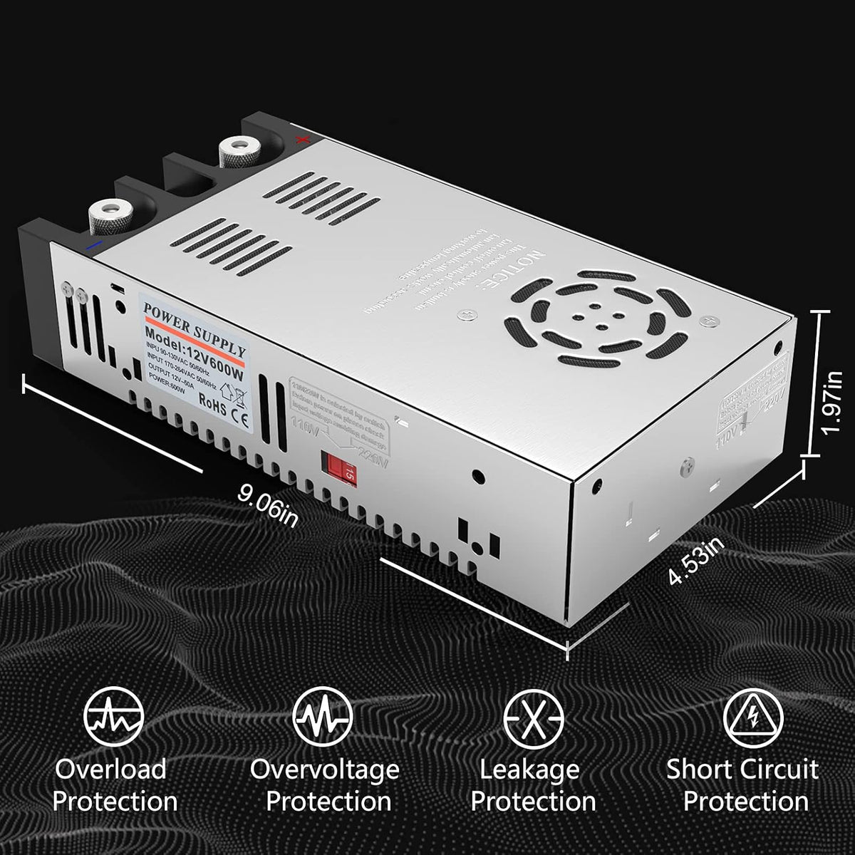 12V 600W 50A DC Switch Transformer Power Supply X20772