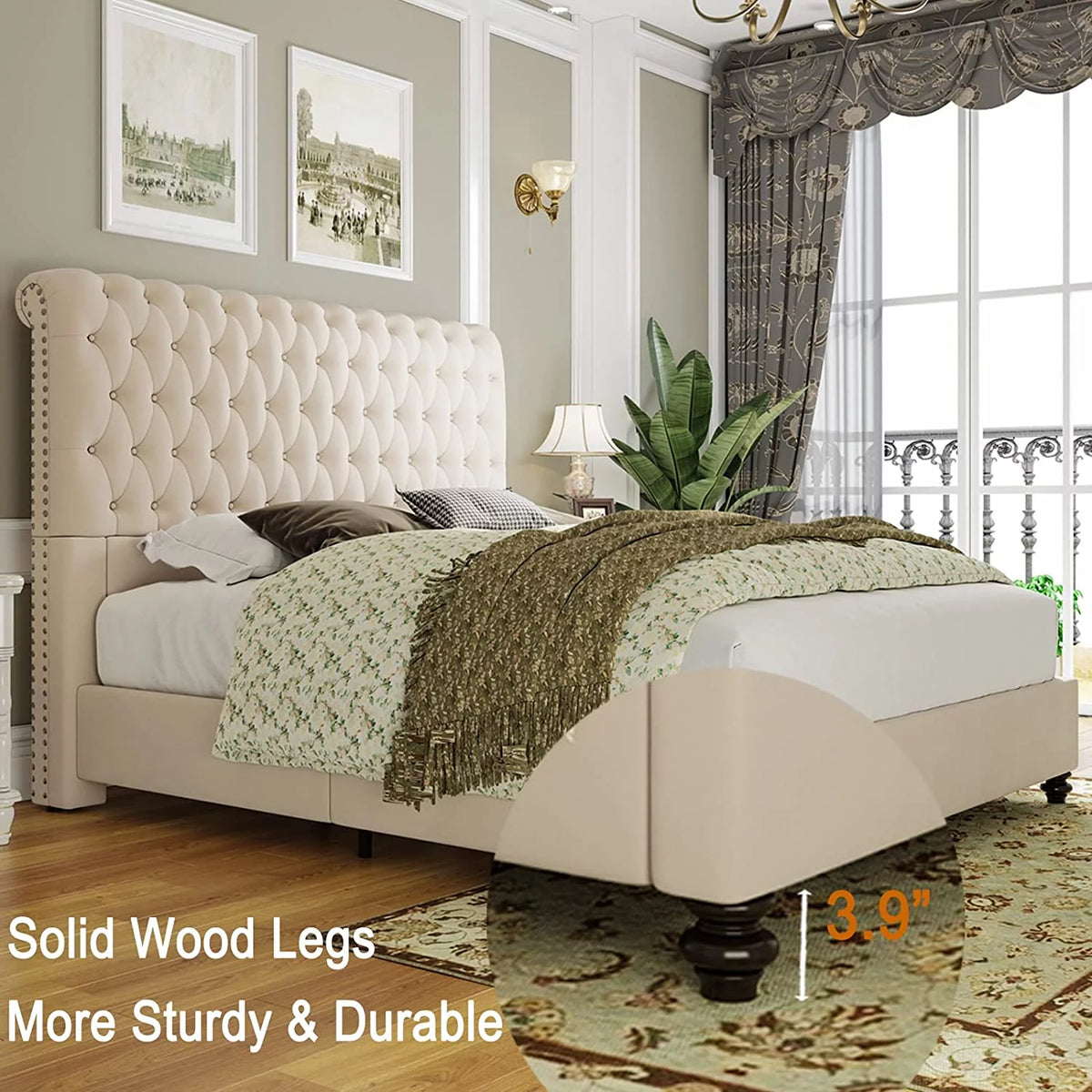 Queen Size Velvet Upholstered Sleigh Bed V203519