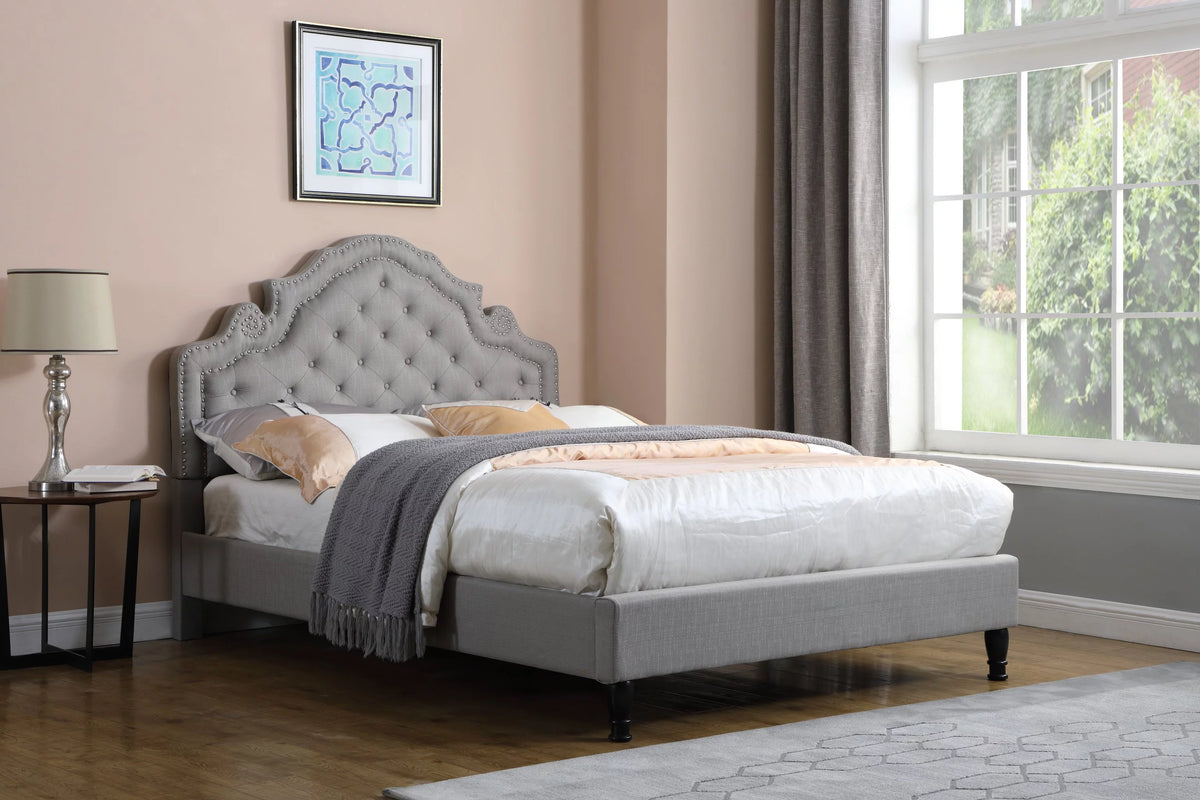 Classic Wood Platform Bed Queen Light Grey Y92195